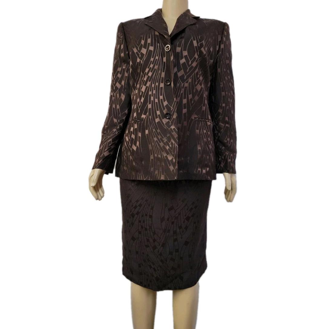 Louis Feraud High Quality Size Us 14 Women's Brown 2pc Skirt Jacket Wool Silk #Z